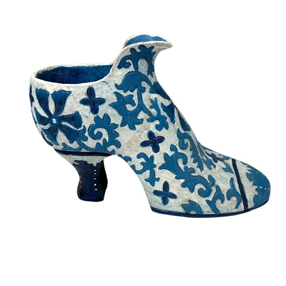Decorative Shoe Figurine by CBK Ltd Vintage 1990s Blue White Resin Victorian